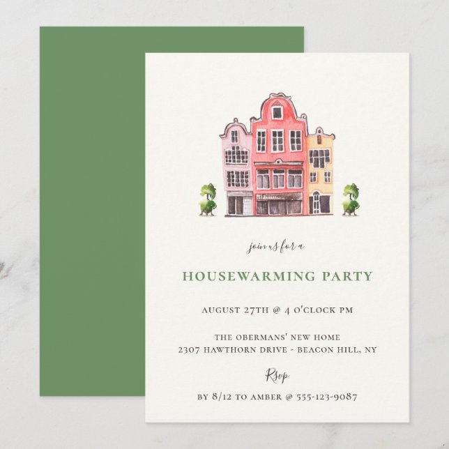Invitation Fête du réchauffement de la maison illustrée (Devant / Derrière)