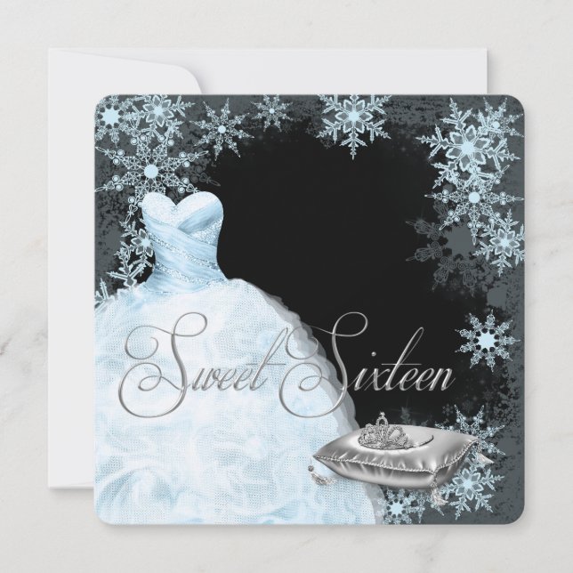 Invitation Fête du Sweet sixteen de Flamme de neige bleu hive (Devant)