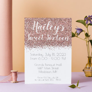 Invitation Fête du Sweet sixteen de Parties scintillant rose