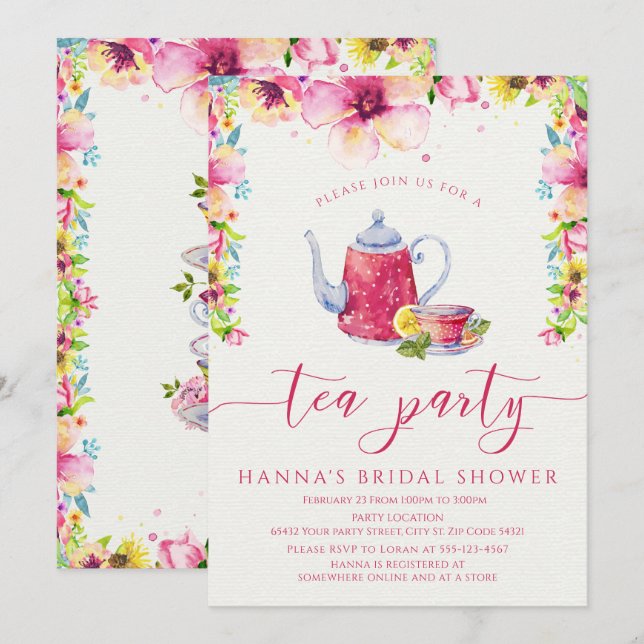 Invitation Fête du thé à la Fête des mariées florale (Devant / Derrière)