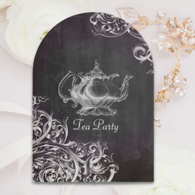 Invitation fête du thé de la campagne française (french country teapot chalkboard tea party invitation)