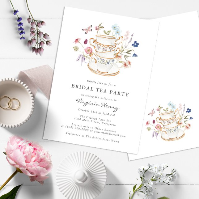 Invitation Fête du thé de mariée (Wildflower Tea Party Bridal Shower Wedding Invitation with Butterfly by Painted Paperie)
