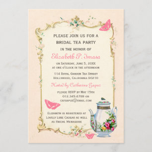 Invitation Fête du thé de mariée Vintage rose