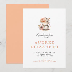 Invitation Fête du thé de Pêche Floral Anniversaire