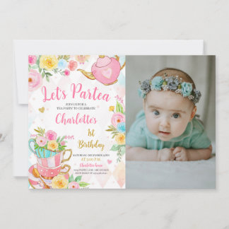 Invitation Fête du thé floral photo d'anniversaire