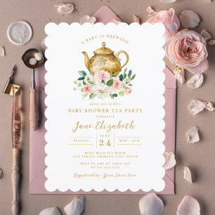Invitation Fête du Thé Rose: Un Bébé se Prépare Baby Shower