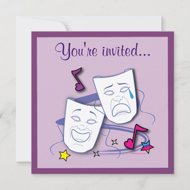 Invitation Fête du Théâtre d'anniversaire avec masque (Devant)