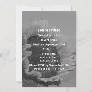 Invitation Fête du tournesol noir et blanc