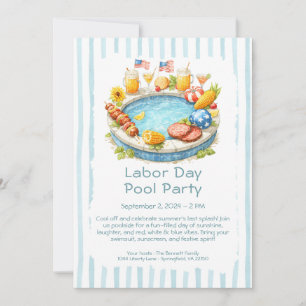 Invitation Fête du Travail Pool Party Red White and Blue Invi