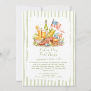 Invitation Fête du Travail Pool Party Red White and Blue Invi