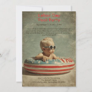 Invitation Fête du Travail Pool Party Red White and Blue Invi