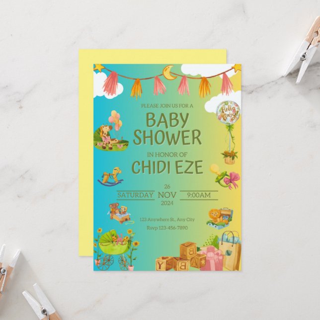 Invitation Fête d'un Baby shower (Devant/Arrière en situation)