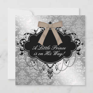 Invitation Fête élégante argent marron pour bébé garçon