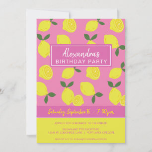 Invitation Fête Élégante aux Citrons Roses et Jaunes