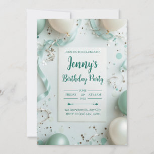 Invitation Fête élégante avec confettis vert sauge poussiéreu