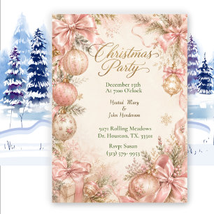 Invitation Fête Élégante Coquette Ruban Rose de Noël