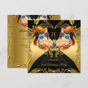 Invitation Fête élégante d'anniversaire 70 ans oiseau jaune o
