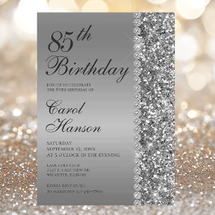 Invitation Fête élégante d'anniversaire de 85 ans en argent