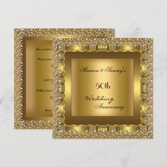 Invitation Fête élégante d'anniversaire de mariage de 50 ans  (Devant / Derrière)