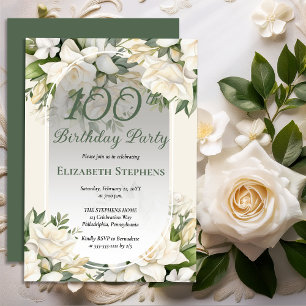Invitation Fête élégante de 100 ans avec fleurs de gardénia b