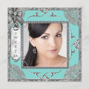 Invitation Fête élégante de 16 ans bleu sarcelle et argent