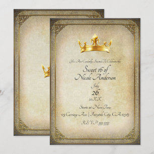 Invitation Fête élégante de 16 ans Sweet 16 Couronne Royale O