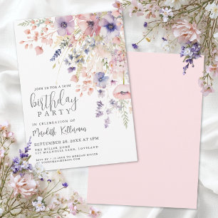 Invitation Fête élégante de 50 ans avec des fleurs roses