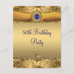 Invitation Fête élégante de 50 ans d'anniversaire en bleu roy