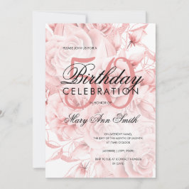 Invitation Fête élégante de 50e anniversaire Fleurs Rose Or B