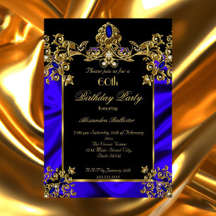 Invitation Fête élégante de 60e anniversaire Soie Rubis bleu