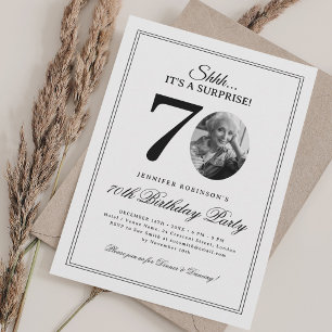 Invitation Fête élégante de 70 ans surprise Noir Blanc
