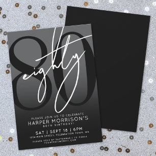 Invitation Fête élégante de 80 ans en noir