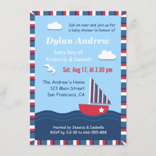 Invitation Fête élégante de baby shower de voilier nautique