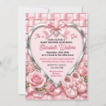 Fête Élégante de Bébé Fille au Ruban Rose