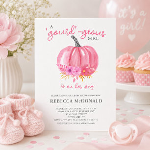 Invitation Fête Élégante de Bébé Fille Citrouille Rose