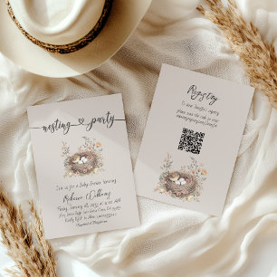 Invitation Fête Élégante de Bébé Florale Rustique Nidificatio