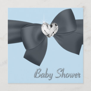 Invitation Fête élégante de bébé garçon au ruban bleu noir