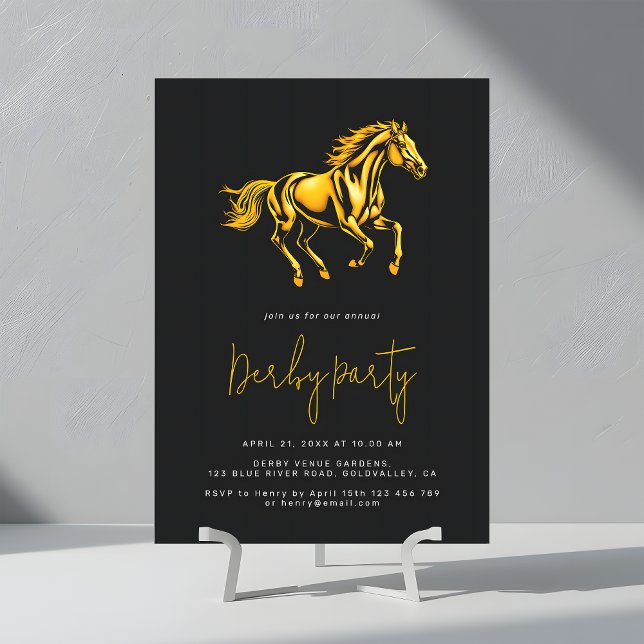 Invitation Fête élégante de Derby de chevaux noir et or (Créateur téléchargé)