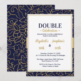Invitation Fête élégante de double anniversaire Bleu marine O