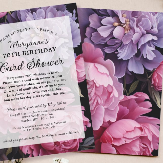 Invitation Fête élégante de fleurs sombres pour 70 ans (Créateur téléchargé)