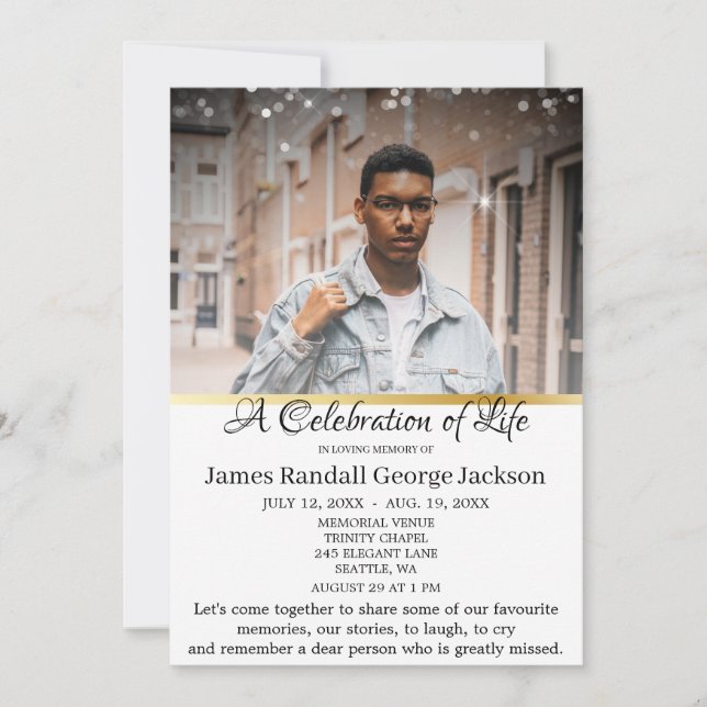 Invitation Fête Élégante de la vie funéraire de bon goût (Devant)