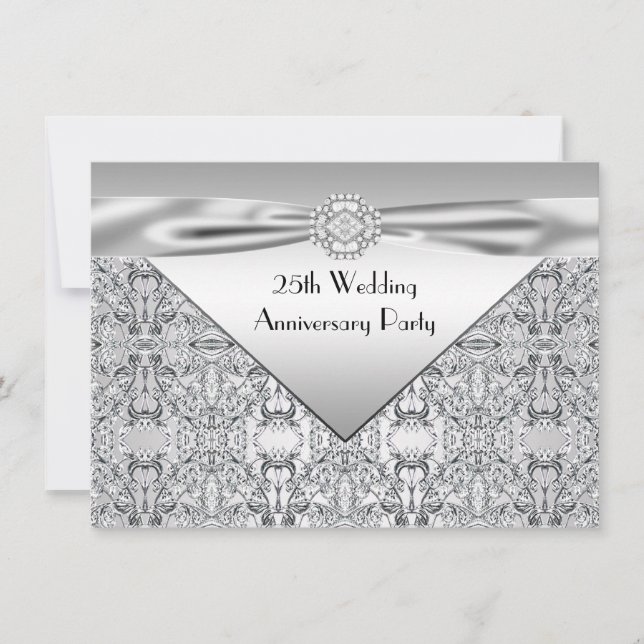 Invitation Fête élégante de mariage d'argent pour anniversair (Devant)