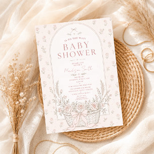 Invitation Fête Élégante de Naissance Fleur Rose Vintage Neut