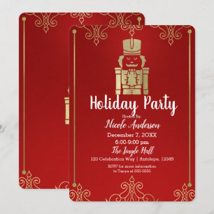 Invitation Fête élégante de Noël Casse-noisette doré et rouge