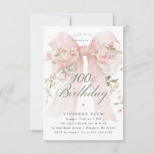 Invitation Fête élégante des 100 ans PETITE Fleurs roses