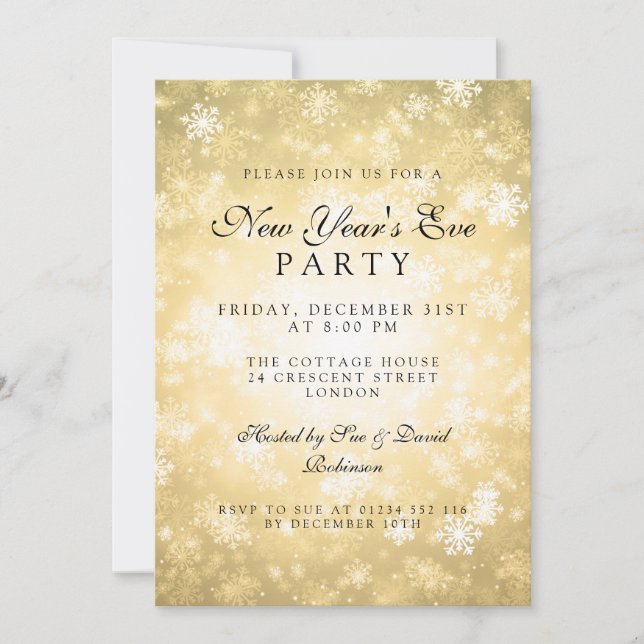 Invitation Fête élégante du Nouvel An Or Hiver (Devant)