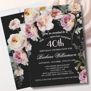 Invitation Fête élégante florale de 40 ans d'anniversaire SUR
