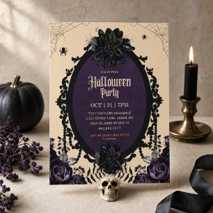 Invitation Fête élégante gothique à fleurs noires pour adulte