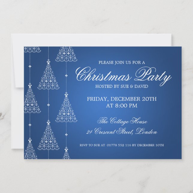 Invitation Fête élégante Joyeux Noël Bleu (Devant)