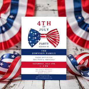 Invitation Fête élégante patriotique rouge blanc bleu 4 juill